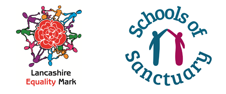 Lancashire Equality Mark and School of Sanctury logos